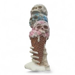 Skeleton Hand Skulls Ice Cream Cone Decor Figurine Sparkle Statue 14.5”